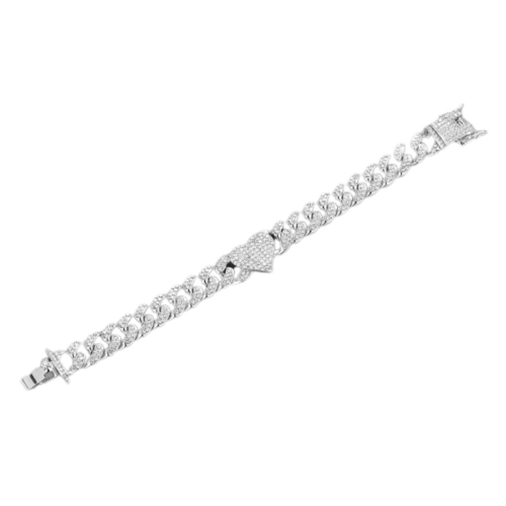 Кубинска верижка гривна с талисман във формата на сърце, 18K златно покритие, циркони, 13 mm, унисекс, Tessero, сребро