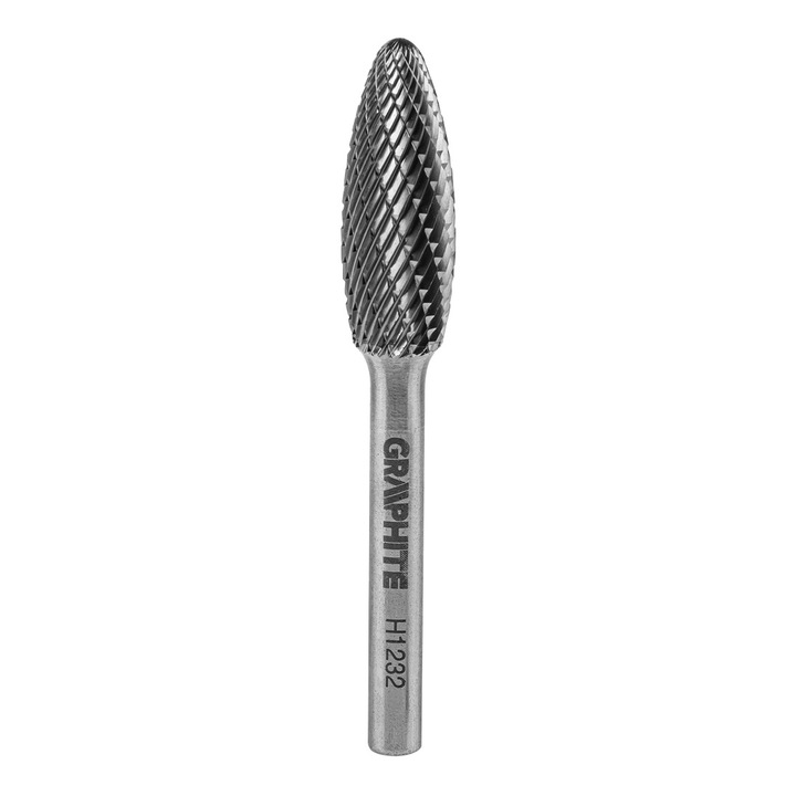 Freza pentru metal Graphite, Tip H (flacara), 12x32 mm, tija 6x45 mm, Argintiu