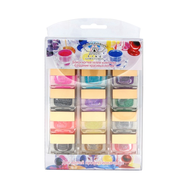 12 db körömdísz készlet, Global Fashion, színes zselé, többszínű