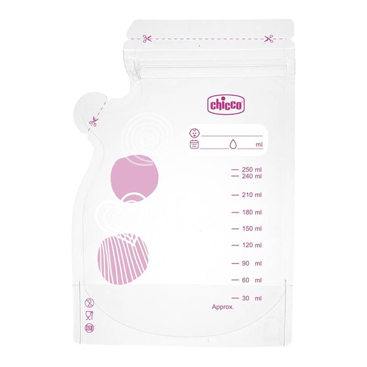 Комплект от 30 торбички за съхранение на кърма Chicco 144006, Прозрачни