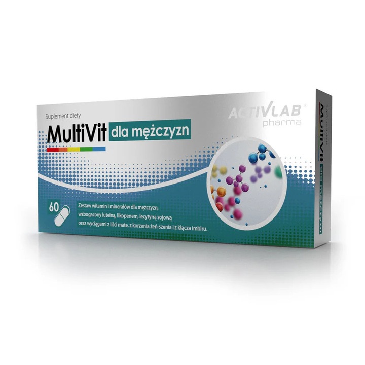 Activlab Pharma MultiVit pentru barbati complex de vitamine si minerale cu luteina likopen lecitina mate ginseng si ghimbir 60 capsule pentru energie imunitate vitalitate si sustinerea performantei masculine