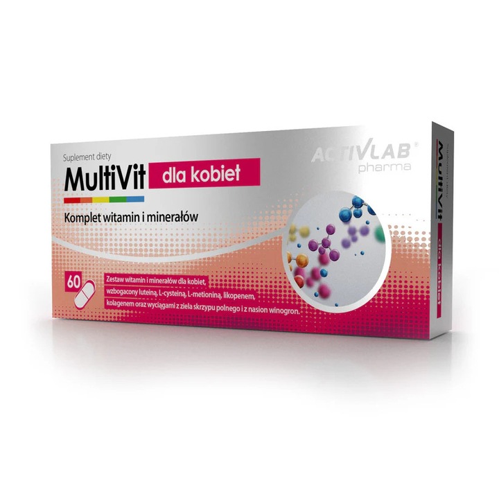 Activlab Pharma MultiVit pentru femei complex de vitamine si minerale imbogatit cu luteina colagen likopen cisteina extract de coada‑calului si seminte de struguri 60 capsule pentru sanatate energie si frumusete
