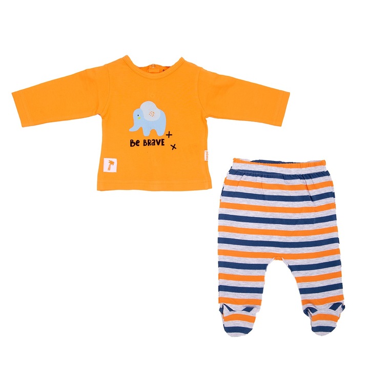 Set 2 piese baiat Babybol, tricou si pantaloni cu botosei, portocaliu, Portocaliu