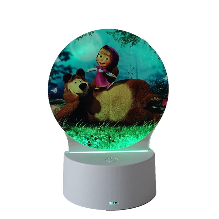 LED éjszakai fény, Masha and the Bear, 7 szín, USB tápegység vagy 3 AA elem