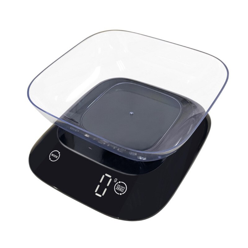 Cantar de bucatarie cu bol Rosberg Premium RP51651J, 5 kg, g/lb/oz/ml, Display LED, Negru