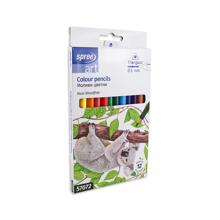 Цветни Моливи, Spree, Триъгълни, Woodfree Маxi, 12 цвята