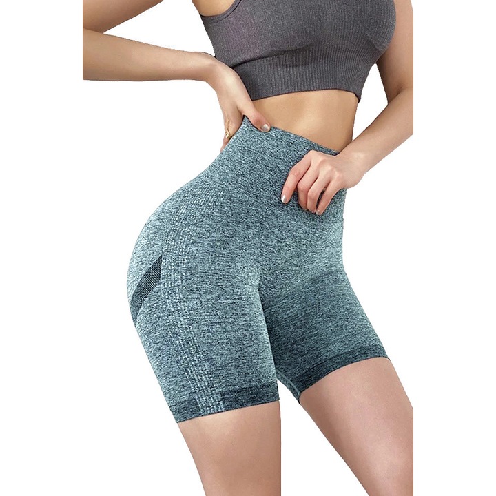 Colanti Fitness PRO Scurti Modelatori cu talie inalta si dungi push up DK-2715, Albastru inchis