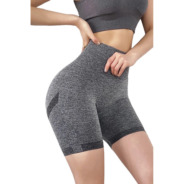 Colanti Fitness PRO Scurti Modelatori cu talie inalta si dungi push up DK-2715, Gri