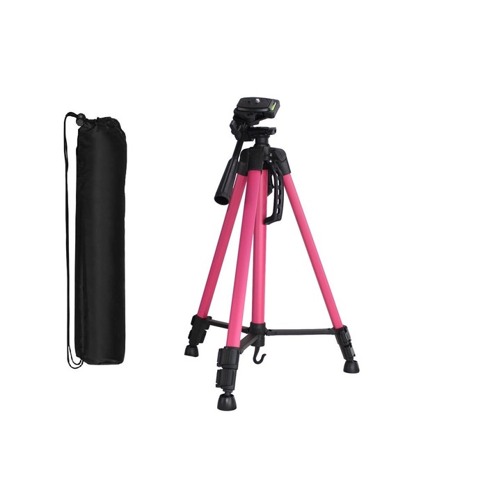 Trepied Telescopic 52-140 cm, Soundvox 3366, cu Husa, Roz