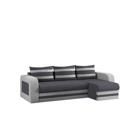 Coltar Juno, extensibil, cu lada depozitare, stofa, 250 x 147 x 80 cm, Gri / Gri Deschis