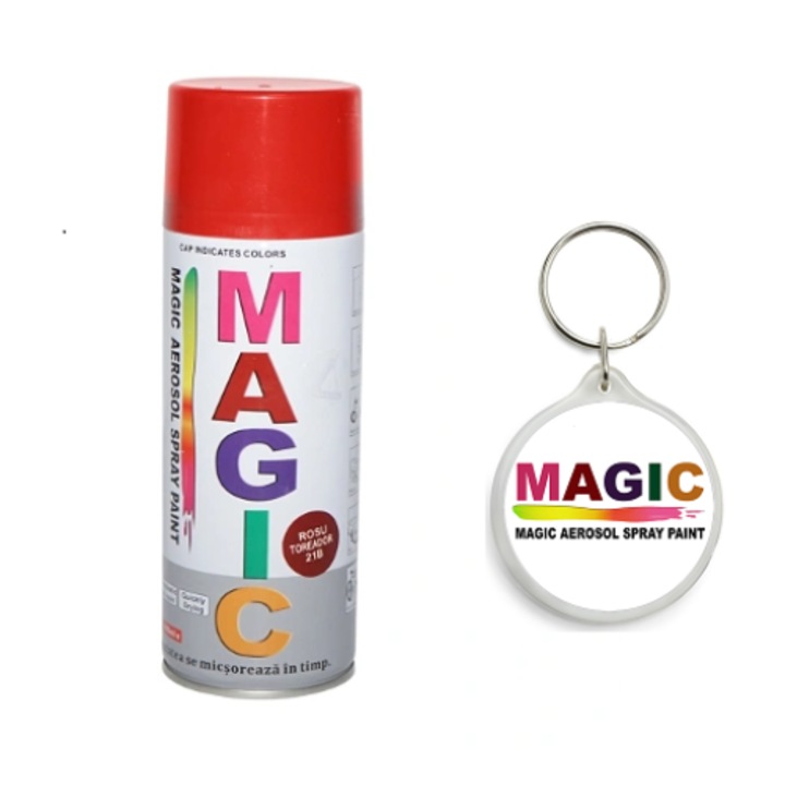 Set Spray vopsea Magic rosu toreador 450 ml cu Breloc Magic