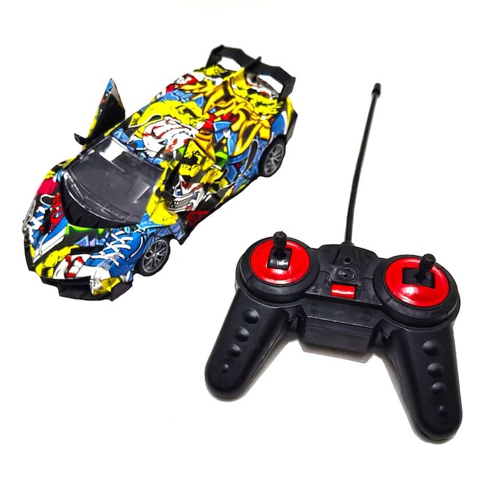 Masina de curse multicolor 20 cm cu radiocomanda