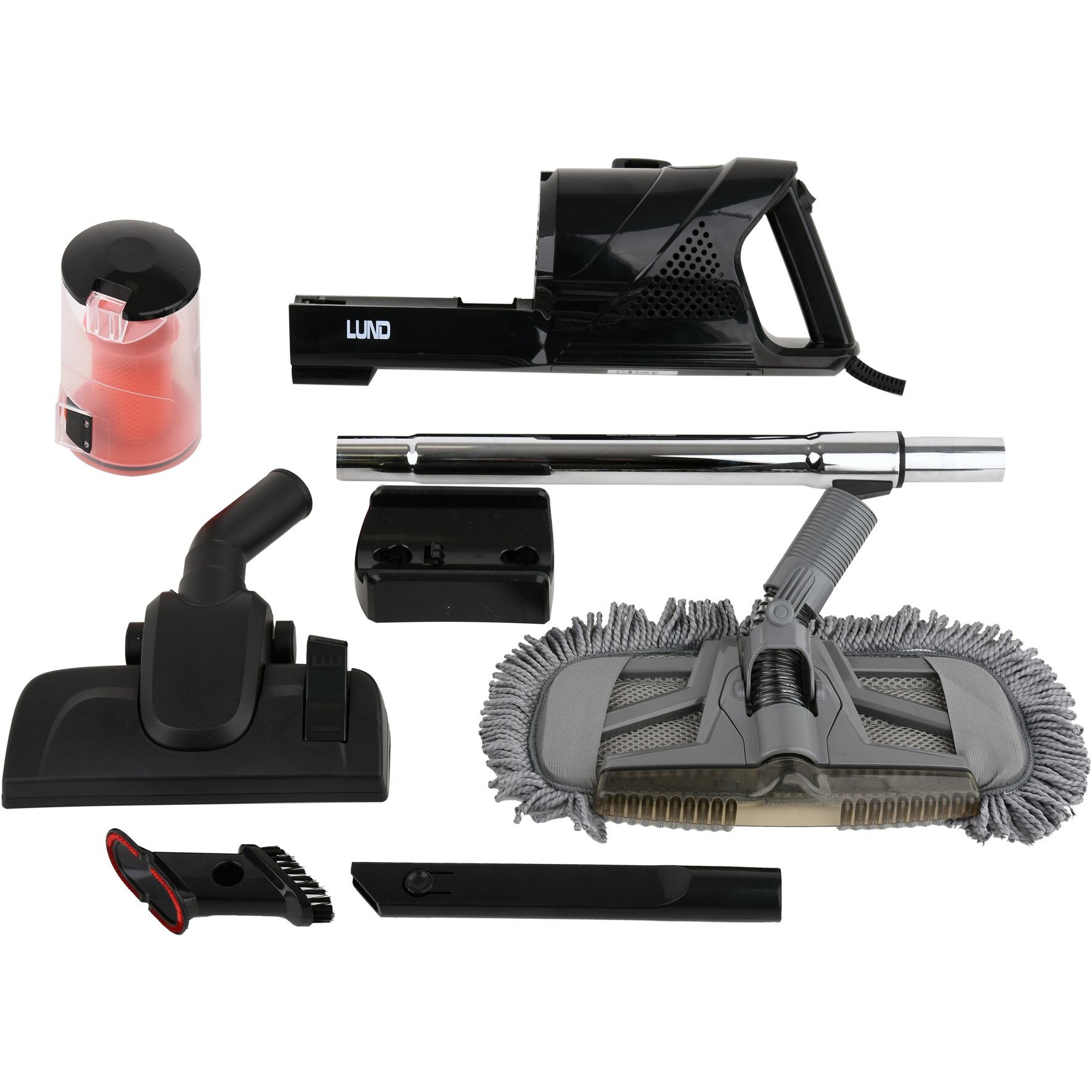 Aspirator vertical, Lund, 800W, 1 l, Plastic, Metal, Negru, Rosu, Argintiu
