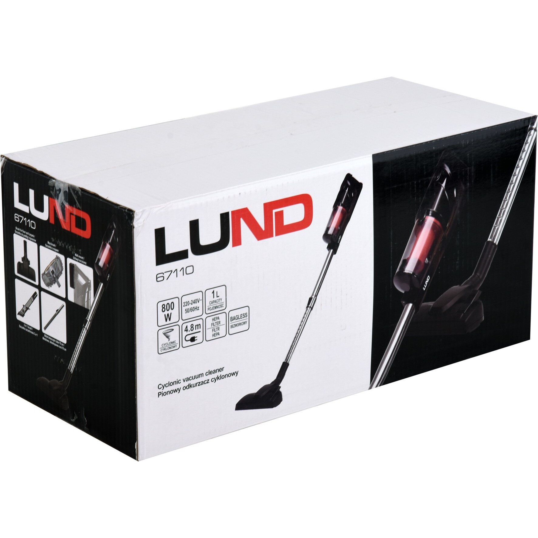 Aspirator vertical, Lund, 800W, 1 l, Plastic, Metal, Negru, Rosu, Argintiu