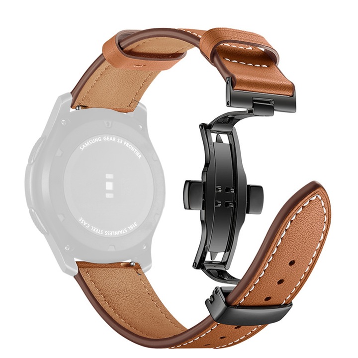 WatchBand™ Елегантна каишка от естествена кожа, Съвместима със Samsung Galaxy Watch 46 мм, Huawei Watch GT/GT 2 46 мм и други часовници с ширина на каишката 22 мм, Светлокафяв