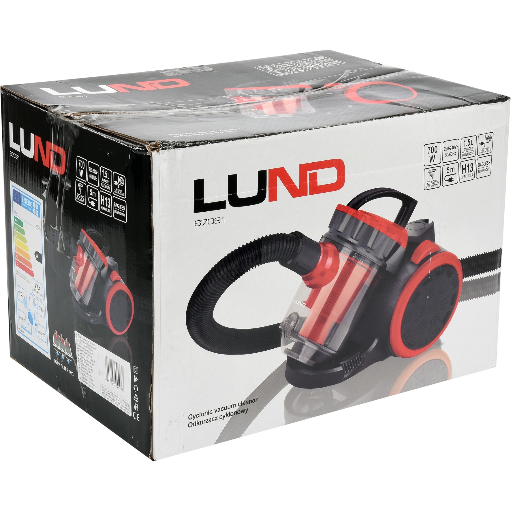 Aspirator fara sac, Lund, 700 W, 1.5 l, Portocaliu/Negru