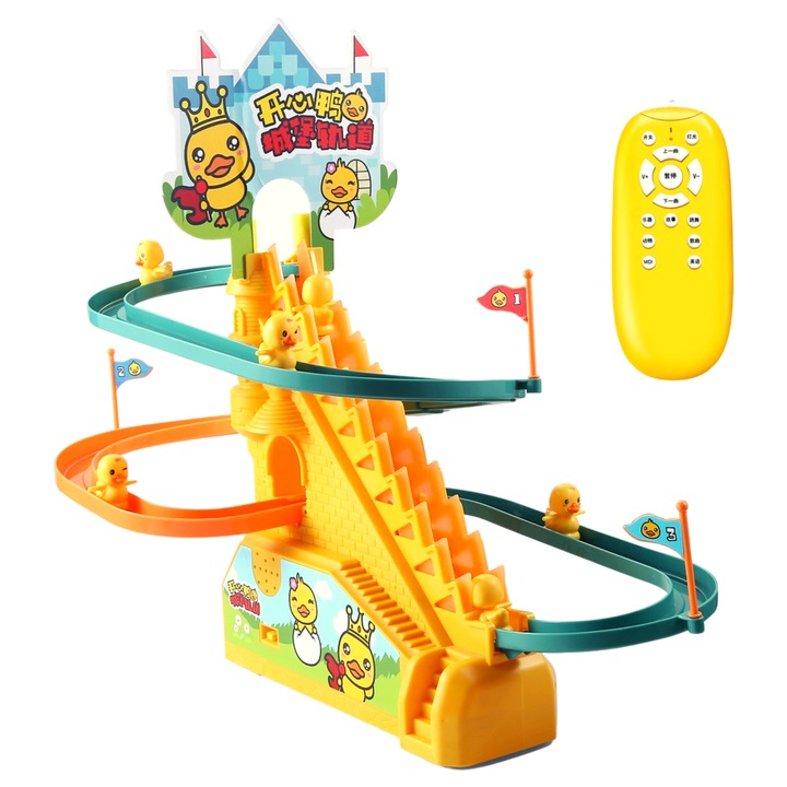 Interaktív csúszda játék kacsákkal, fények és hangok, 3 kacsa, 42x21x31 cm, távirányítóval, sárga, + 3 év, Utility One
