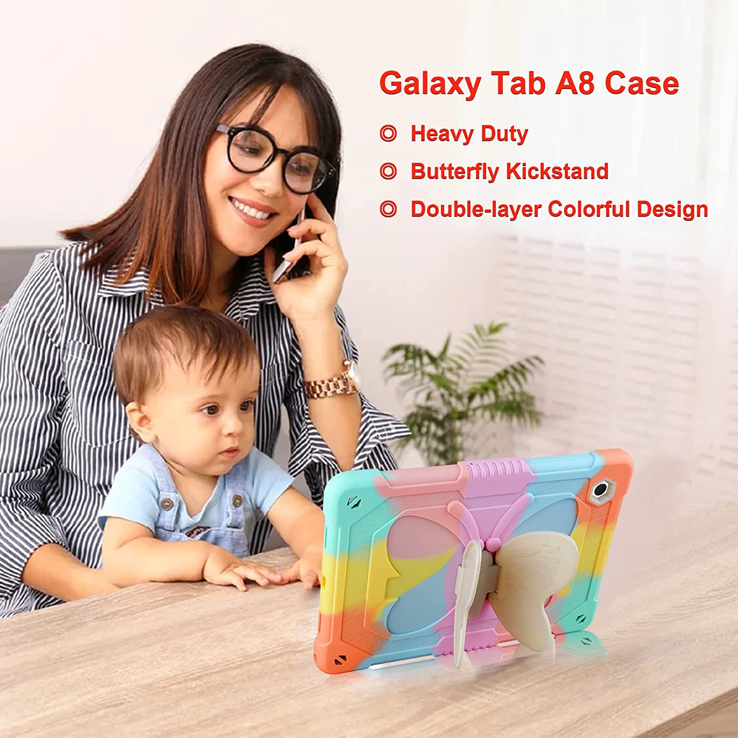 Husa pentru Samsung Galaxy Tab A8 2021 10.5 inch, cu suport pix, rezistenta la socuri, cu stand stil fluture, multicolora