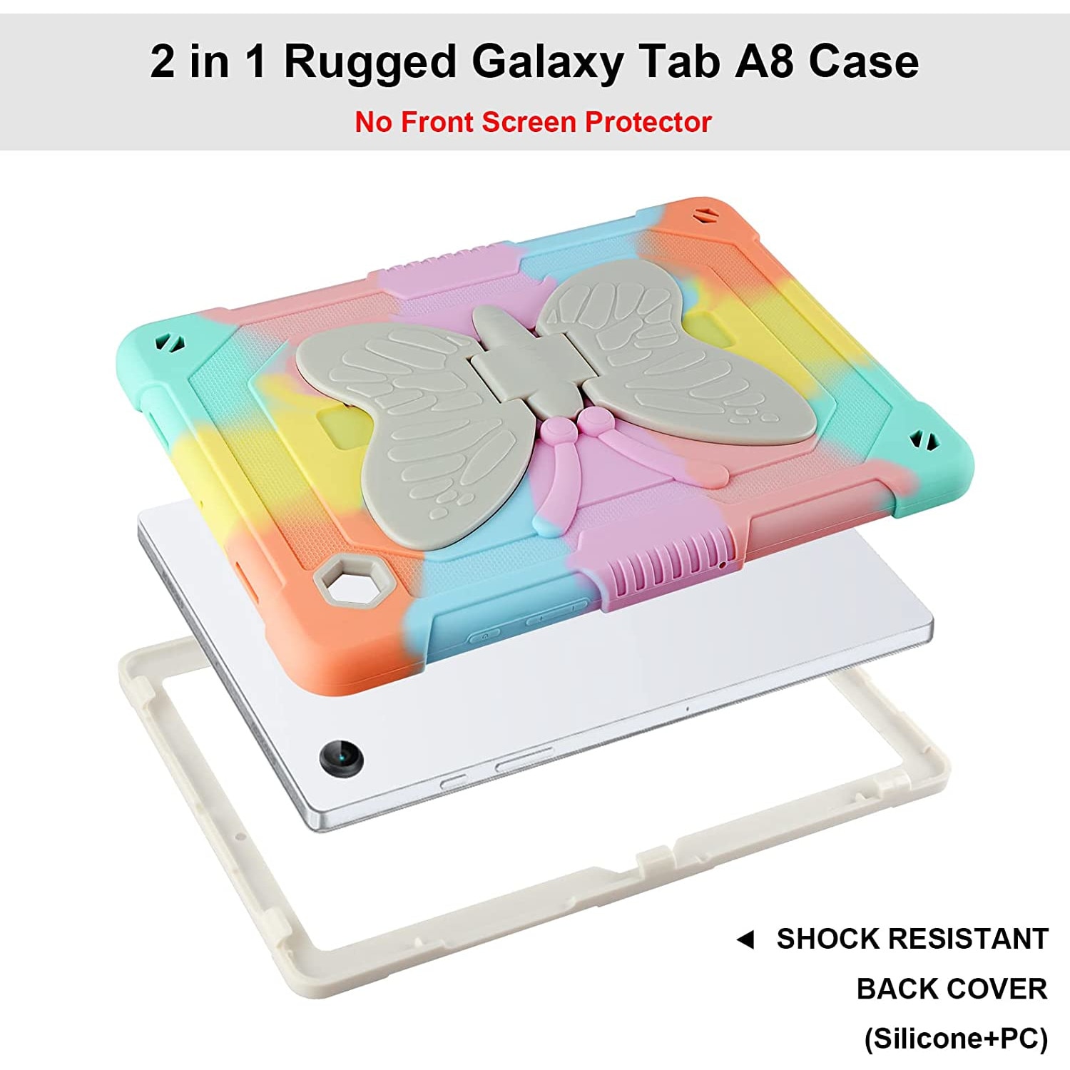 Husa pentru Samsung Galaxy Tab A8 2021 10.5 inch, cu suport pix, rezistenta la socuri, cu stand stil fluture, multicolora