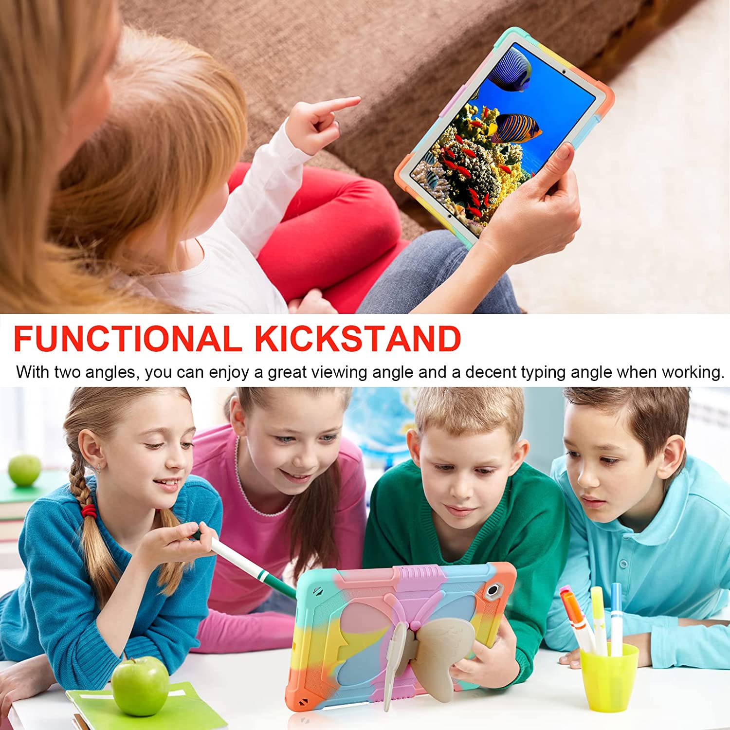 Husa pentru Samsung Galaxy Tab A8 2021 10.5 inch, cu suport pix, rezistenta la socuri, cu stand stil fluture, multicolora