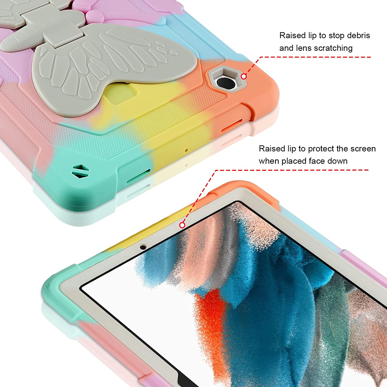 Husa pentru Samsung Galaxy Tab A8 2021 10.5 inch, cu suport pix, rezistenta la socuri, cu stand stil fluture, multicolora