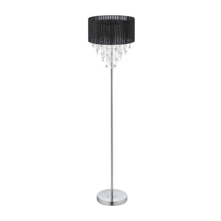 Lampa de podea, 149 cm, E27, max. 60 W, cu abajur din cristale, negru