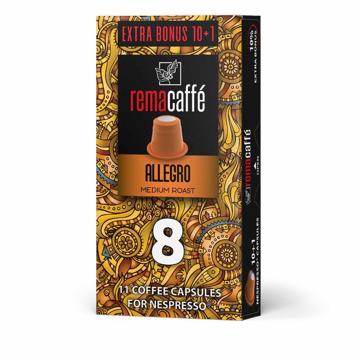 Capsule de cafea REMACAFFE Allegro, Compatibile cu Nespresso, 10+1 bucati