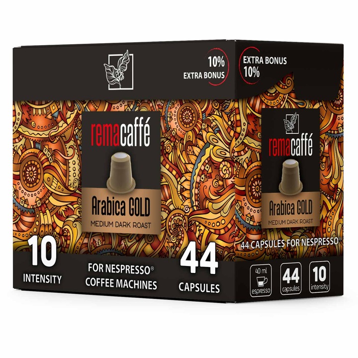 Capsule de cafea REMACAFFE Arabica GOLD, Compatibile cu Nespresso, 44 buc