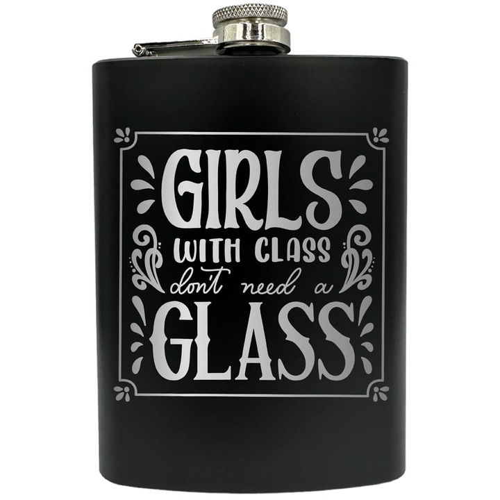 Plosca gravata din otel inoxidabil, de 8oz 240 ml pentru bauturi fine, Girls, Negru, FNF 10