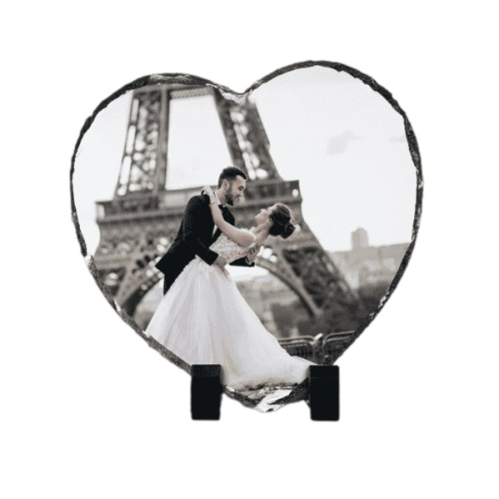 Placa de ardezie inima personalizata cu fotografie, 20 x 20 cm