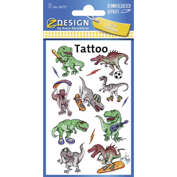 Tatuaje lavabile pentru copii, Avery Zweckform, Dinozauri, Multicolor