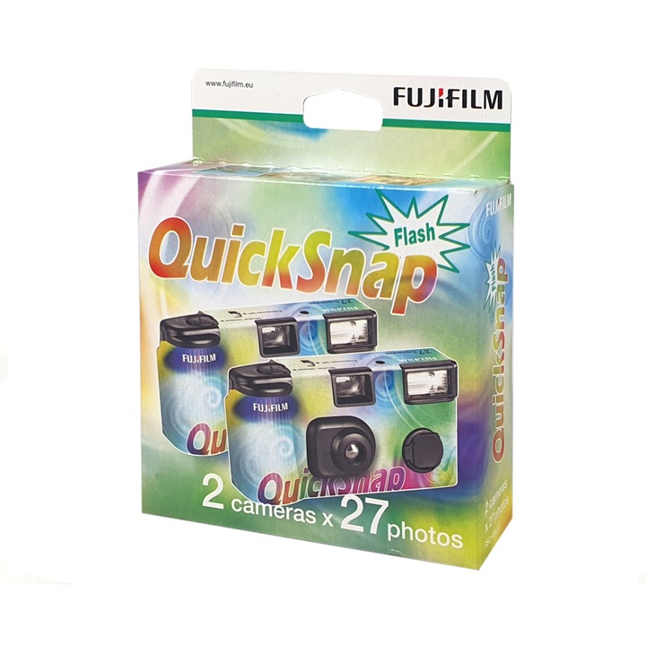 Fujifilm Quicksnap egyszerhasználatos fényképezőgép, ISO 400, 27 képkocka, vaku, 2 db-os készlet