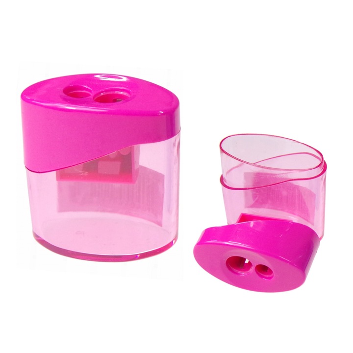 Двойна острилка, Шан, Пластмаса, С контейнер, Розова - eMAG.bg