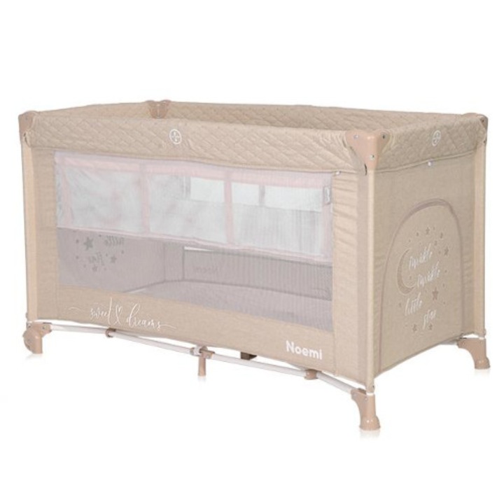 Patut Pliabil Lorelli Noemi cu 2 Nivele si Geanta de Transport, Colectia 2022, Fog Beige Star