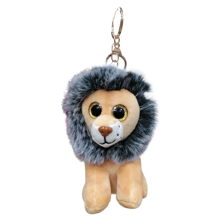 Jucarie de plus, Leu, tip breloc, maro, 15 cm