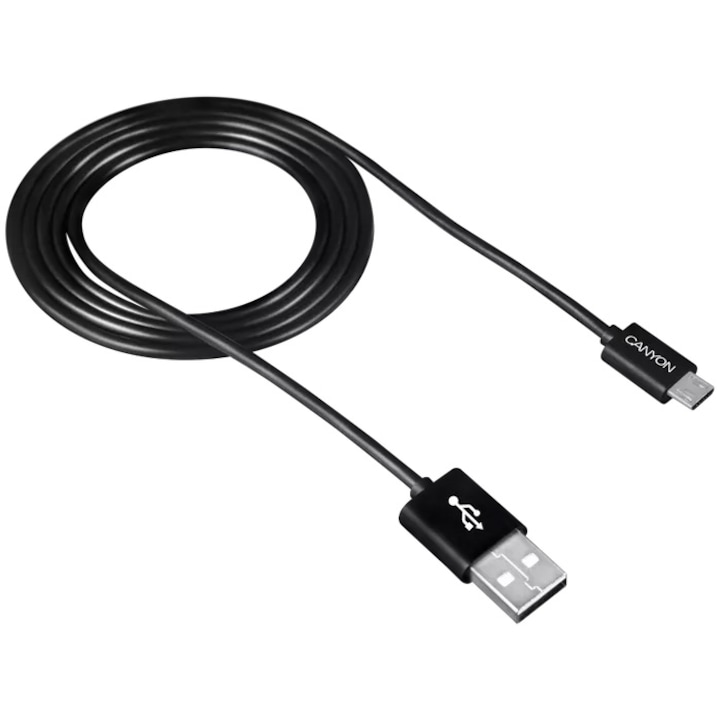 Canyon adatkábel, UM-1 MicroUSB 5W, 1m, fekete (CNE-USBM1B)