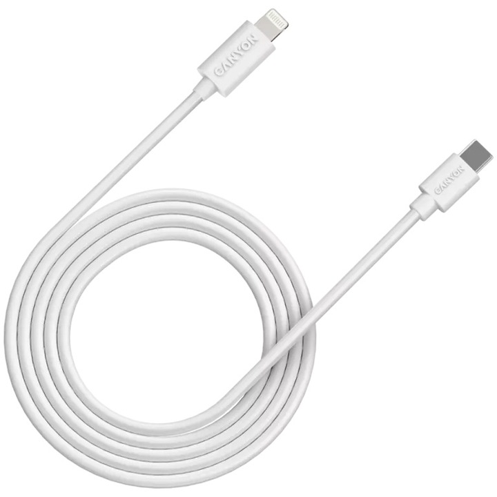 Кабел за данни Canyon, CFI-12 USB-C to Lightning 20W, 2 м, Бял