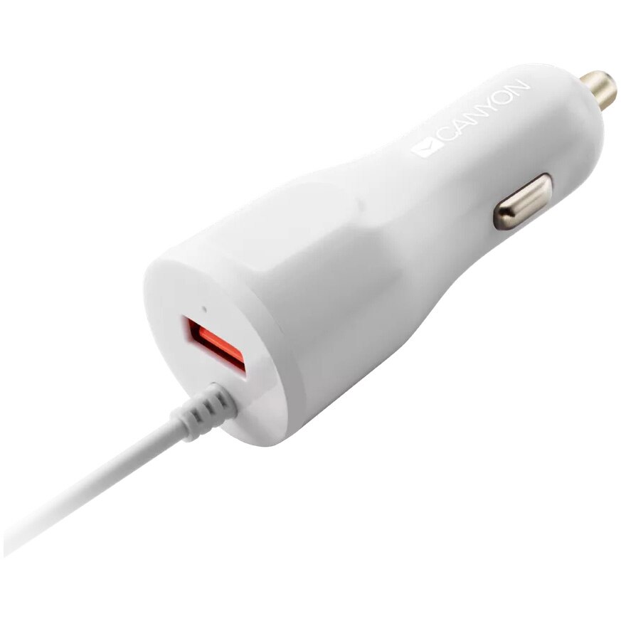 Incarcator auto Canyon, C-033 2.4A/USB-A built-in Lightning, White (CNE-CCA033W)