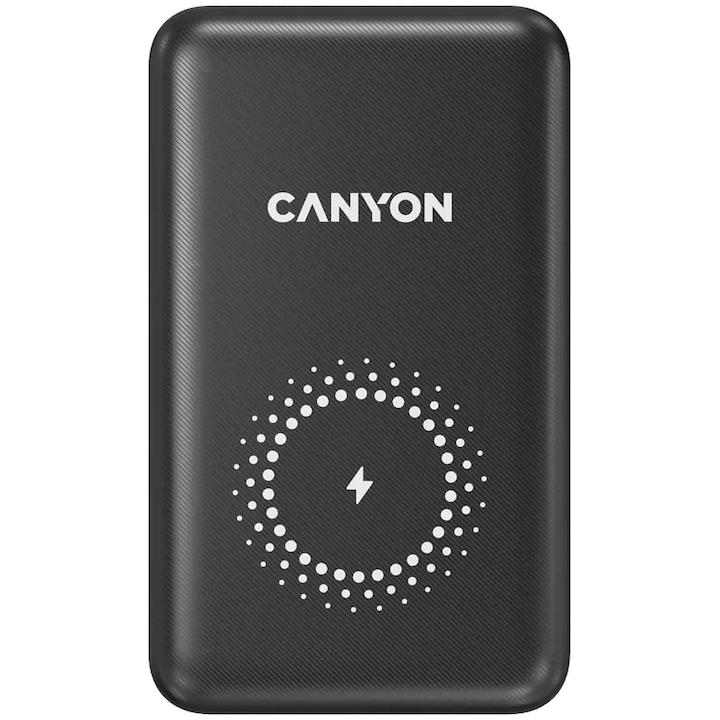 Външна батерия Canyon, PB-1001, 10000 mAh, PD 18W QC 3.0 Wireless 10W, Черен