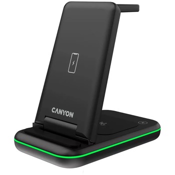 Incarcator Wireless Canyon WS-304 pliabil 3in1 15W, Negru