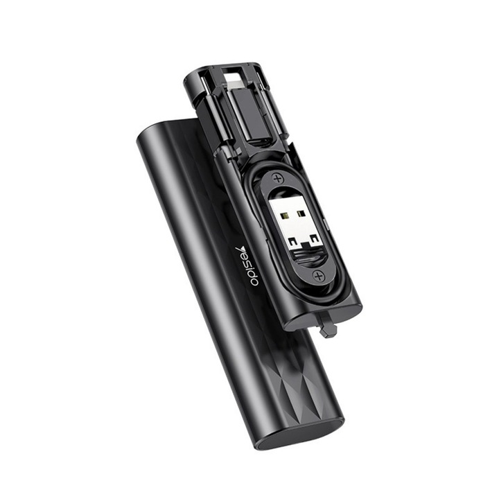 Trusa adaptoare USB pentru telefon Yesido, Type-C la Type-A/Lightning/Micro USB, cablu 23cm (Type-C la Type-C), 2 soturi TF card/ Nano SIM, utila calatorie, Neagra