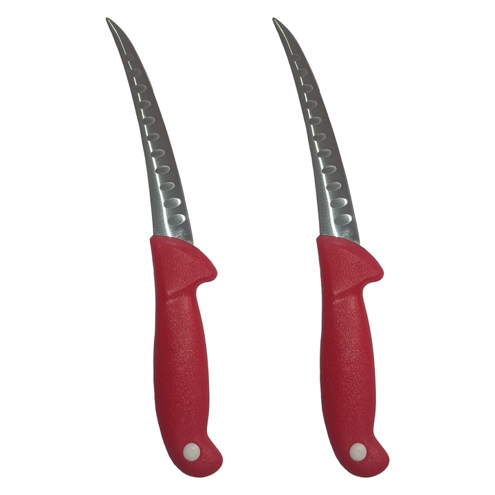 Set 2 cutite profesionale macelarie dezosat si degresat cu lama alveole anti-lipire, coshop®, otel inoxidabil, rosu