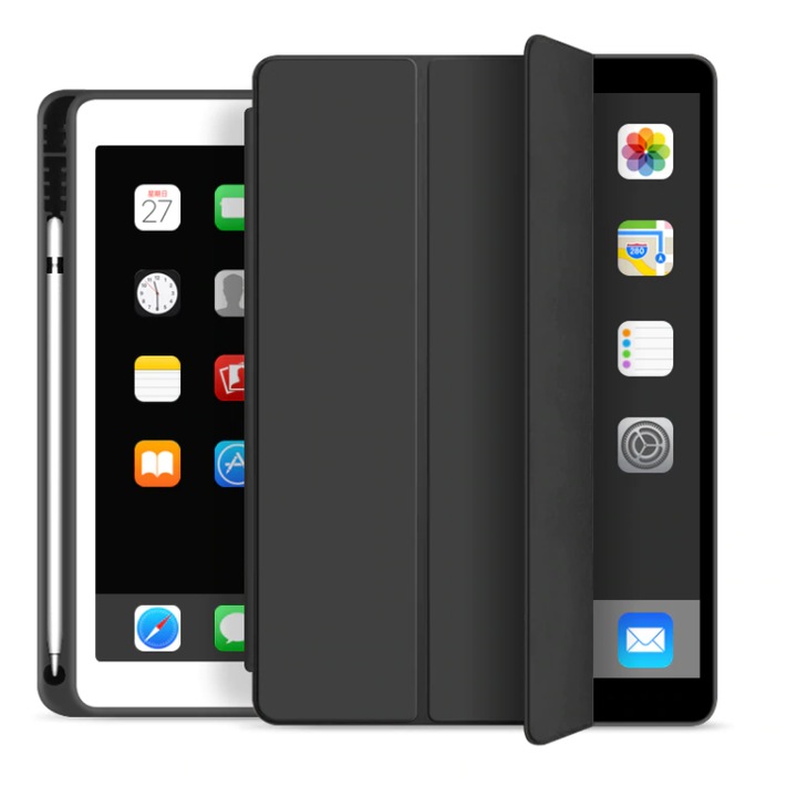 Apple iPad съвместим калъф, кожа/силикон, черен, 1 бр