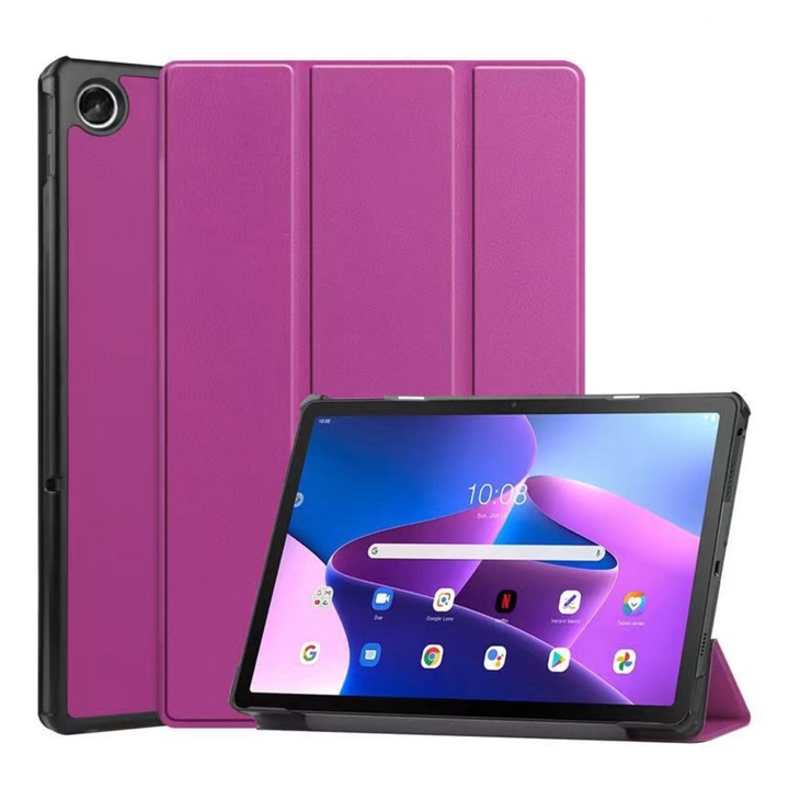 Husa compatibila Lenovo M10 Plus, Etui, Piele/Policarbonat, Mov, 1 buc