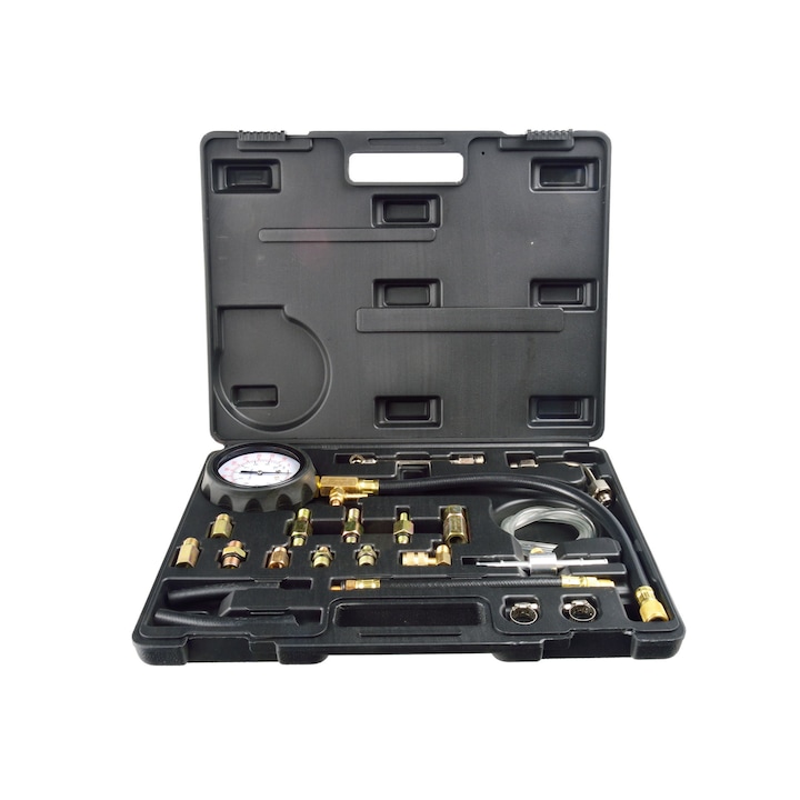 Tester presiune combustibil, Geko, Pentru motoare pe benzina, 10 bar, Negru/Auriu