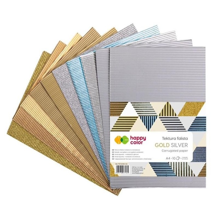 Set 10 coli carton ondulat, Happy Color, Auriu/Argintiu