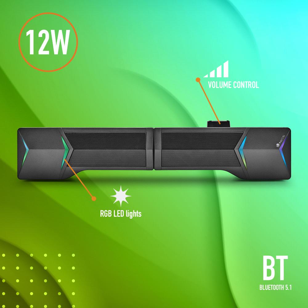 Soundbar 2.0 Gaming NGS GSX-B1200, Bluetooth, boxe detasabile, 12W, lumini RGB