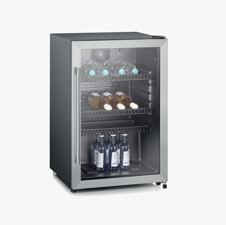 Vitrina frigorifica Severin, S8840, H 89 cm, volum 118 litri, otel inoxidabil, iluminare interioara LED, 3 rafturi ajustabile, sistem de inchidere usa, picioare reglabile, negru