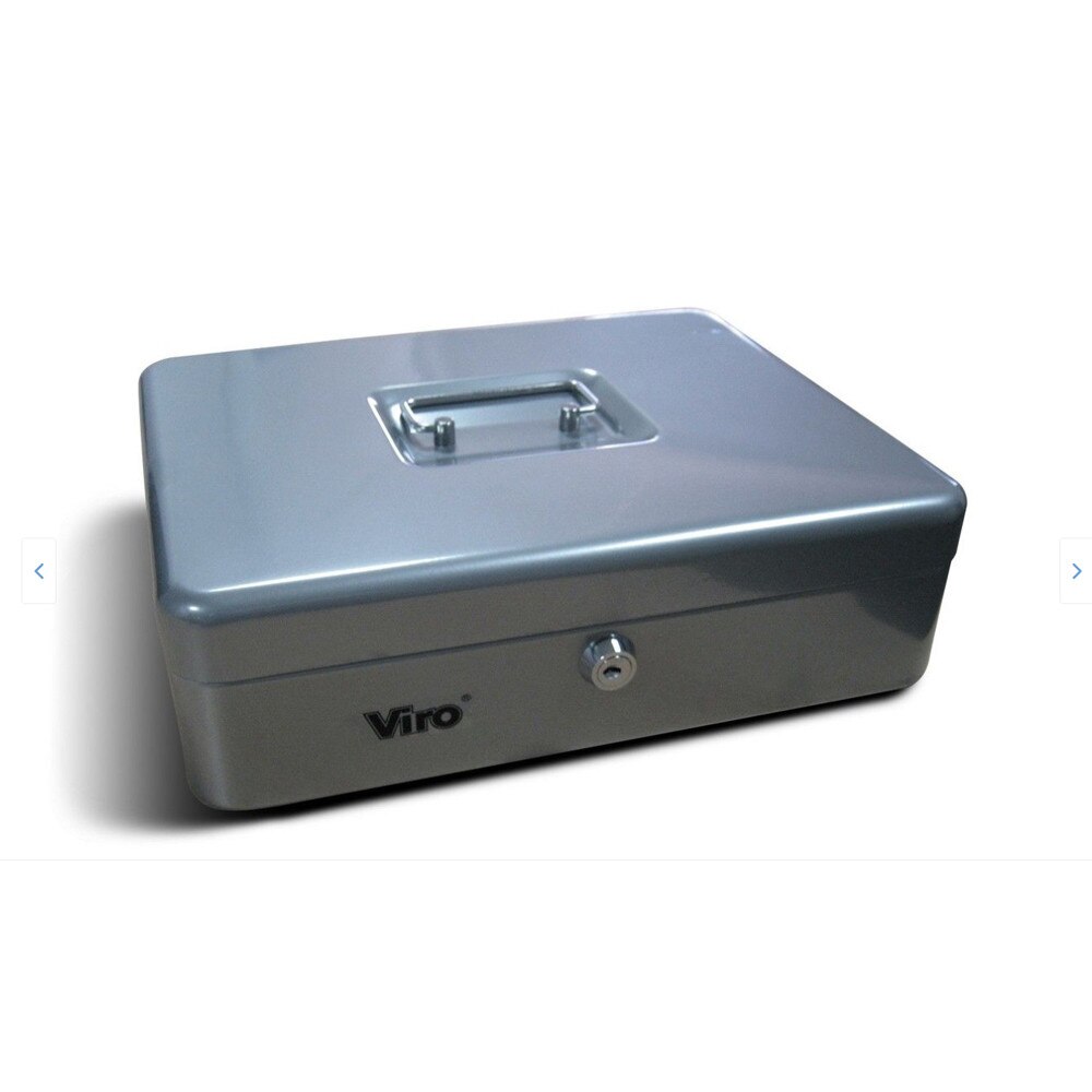 Cutie bunuri si valori mici, Viro, compartiment monede + cutie bancnote, 30x24x9 cm, argintiu metalizat