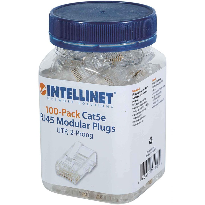 Модулни конектори Intellinet RJ45 UTP усукан 8p8c, Cat 5e, 100 конектора